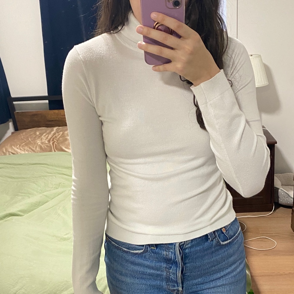 Twik Cream Long Sleeve Turtleneck Top